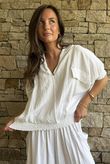 Basso Button Drape Cap Sleeve Shirt White